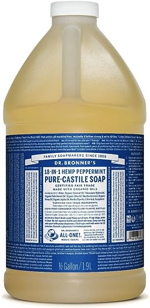 Liquid Soap (Peppermint, 64 ounce) – Made with Organic Oils, 18-in-1 Uses: Face, Body, Hair, Laundry, Pets and Dishes, Concentrated, Vegan, Non-GMO