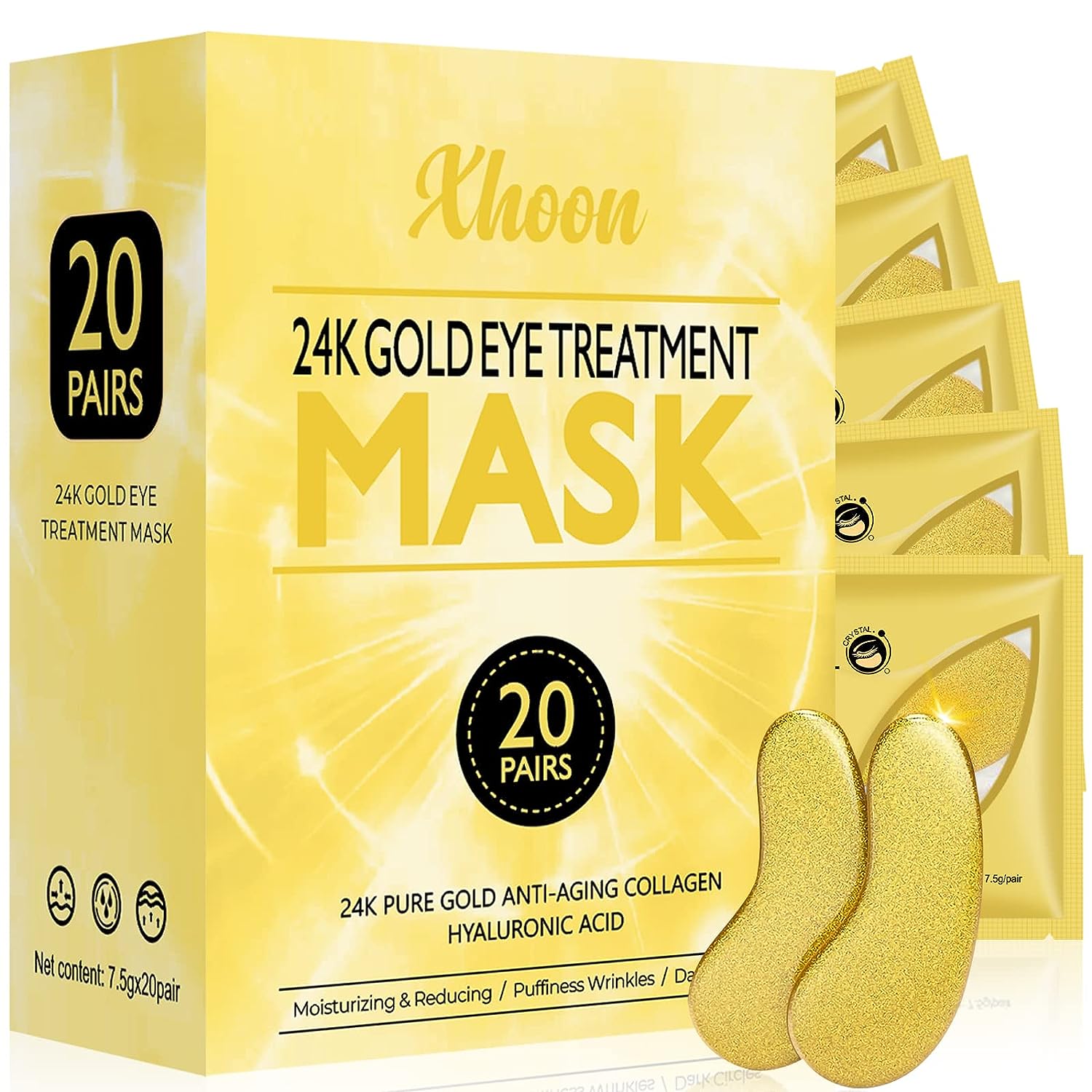 24K Gold Under Eye Patches – 20 Pairs Amino Acid & Collagen, Under Eye Mask for Face Care, Dark Circles and Puffiness, Beauty & Personal Care