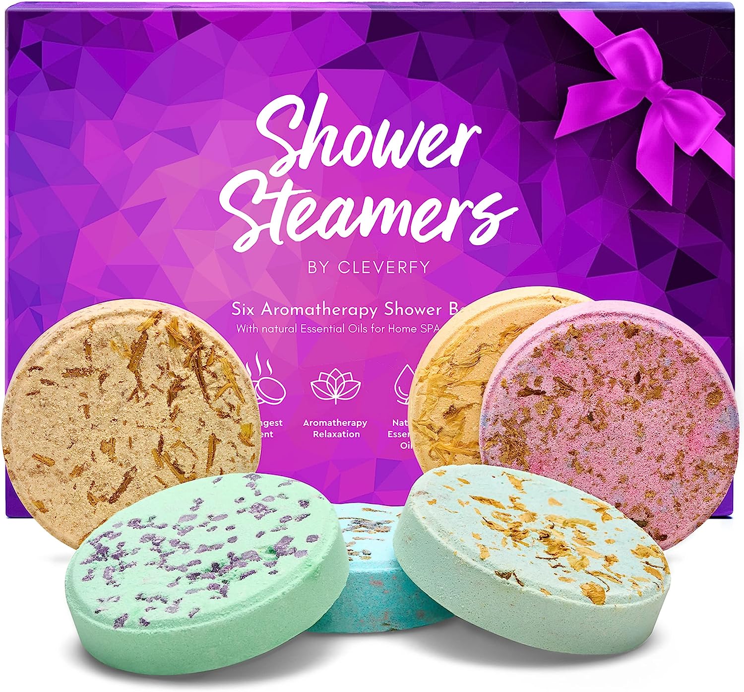 Shower Steamers Aromatherapy – Variety Pack of 6 Shower Bombs with Essential Oils. Personal Care and Relaxation Birthday Gifts for Women and Men. Purple Set